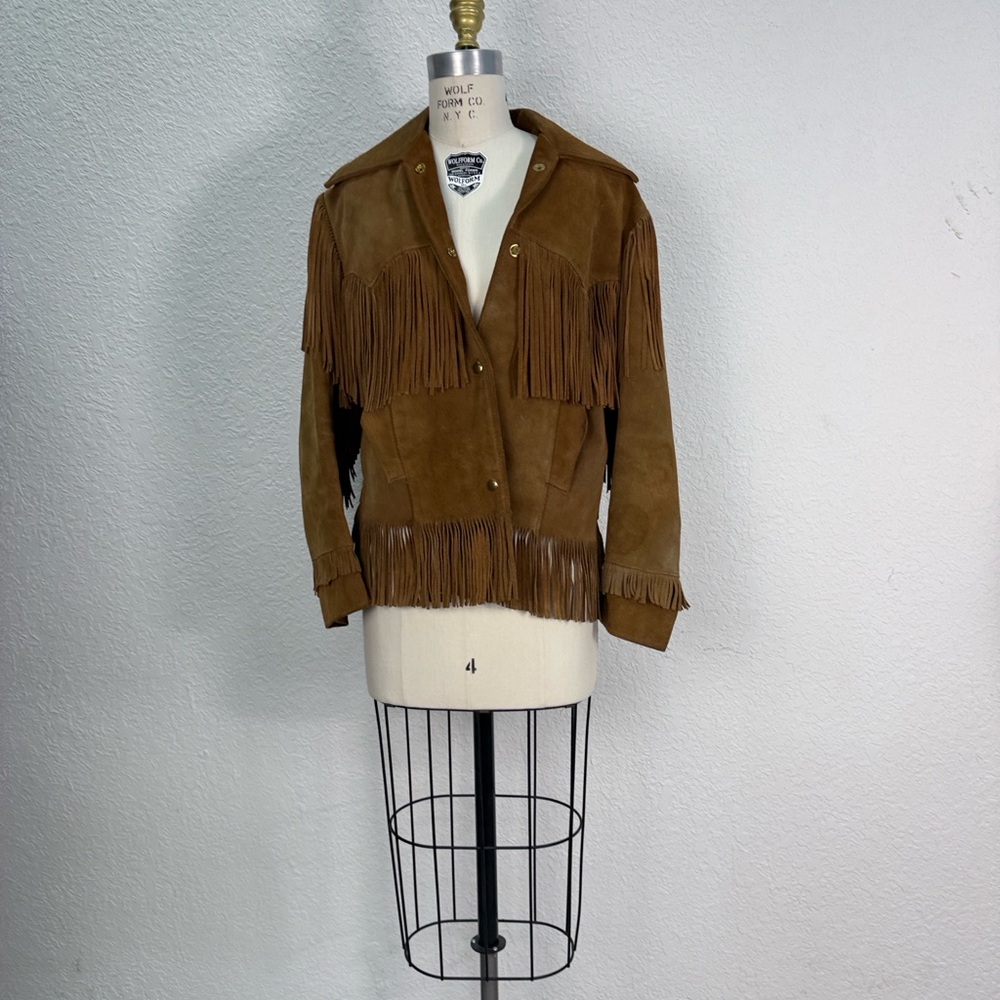Vintage America Brown Suede Fringe Leather Jacket - Picture 7 of 12